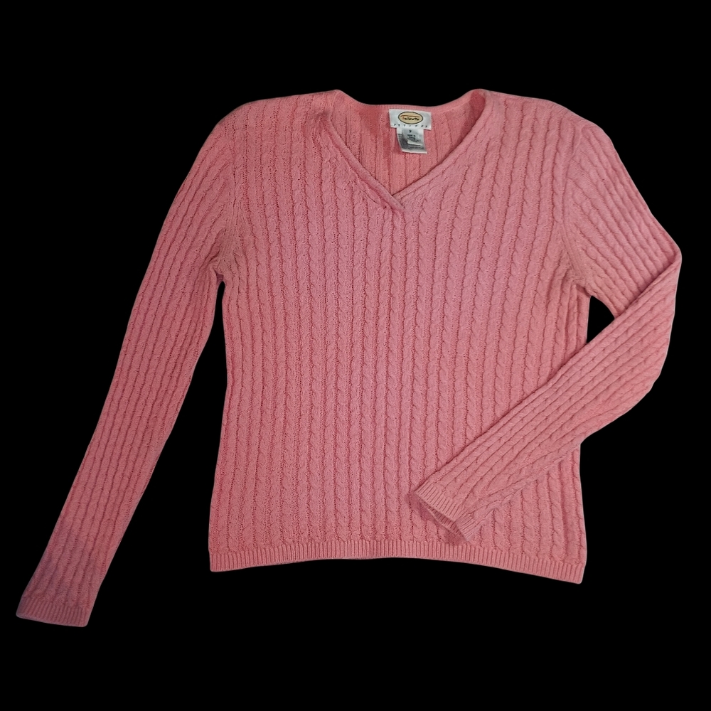 Talbots Petite Women’s Pink Cable Knit Cotton Sweater – Vintage 90s Preppy